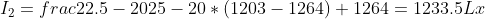 I_2=frac{22.5-20}{25-20}*(1203-1264)+1264=1233.5Lx